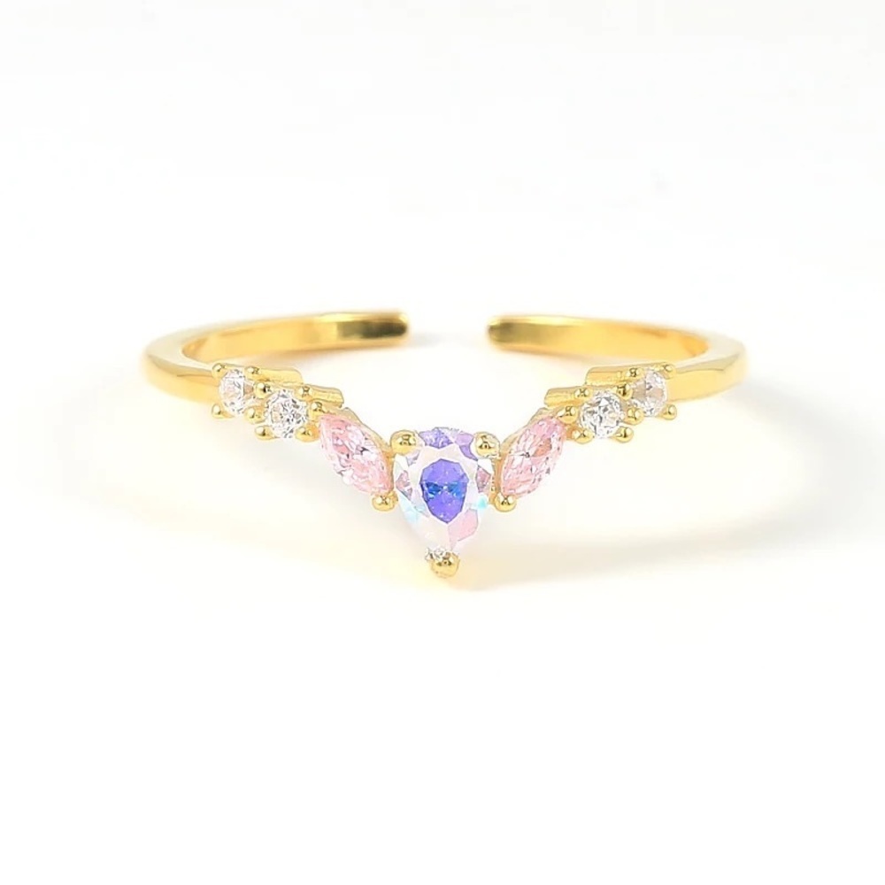 Aurora Borealis Crystal Fantasy CZ Pink Gold-Plated S925 Gold Ring Resizable